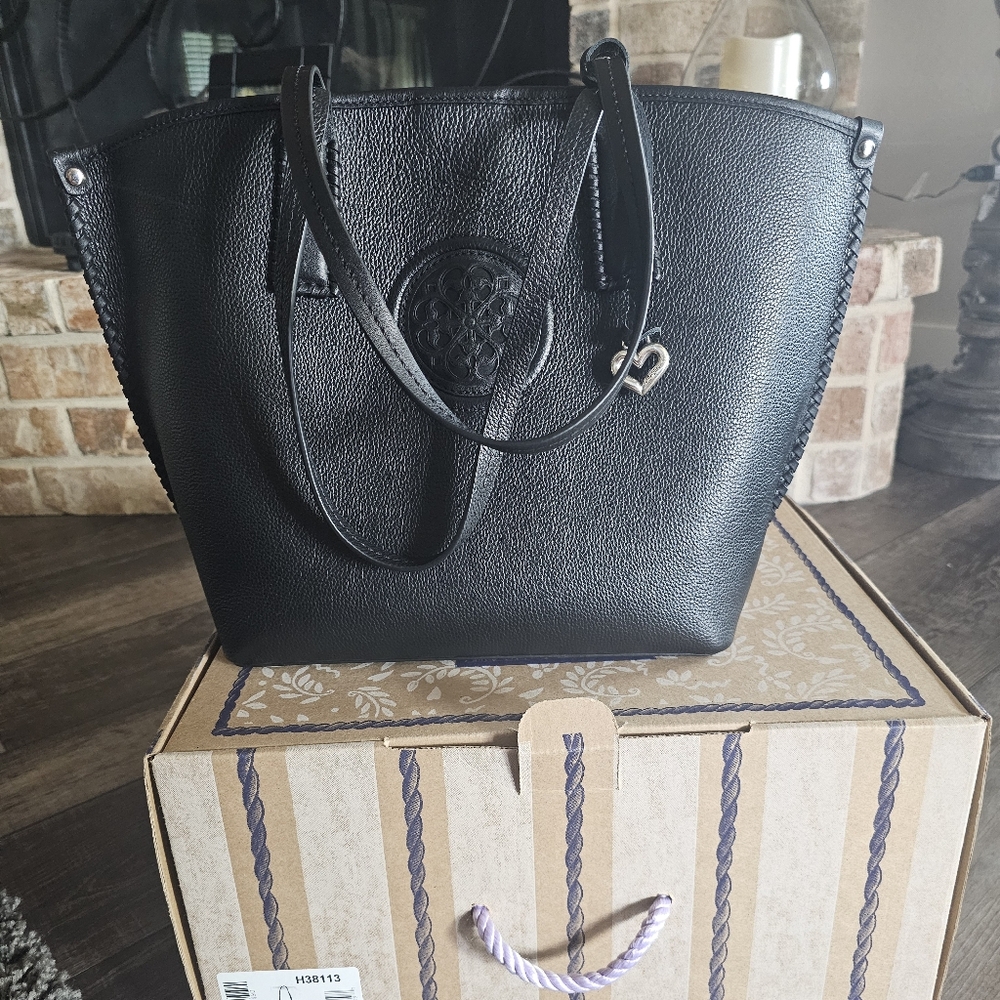 Brighton Black Leather Tote Bag